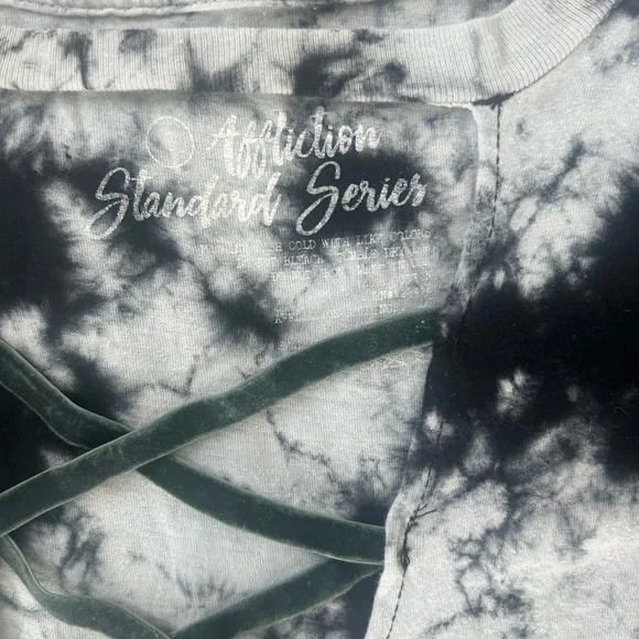 Affliction Women’s Black & White Tie-Dye Crisscross Tee | Size S - Picture 2 of 6